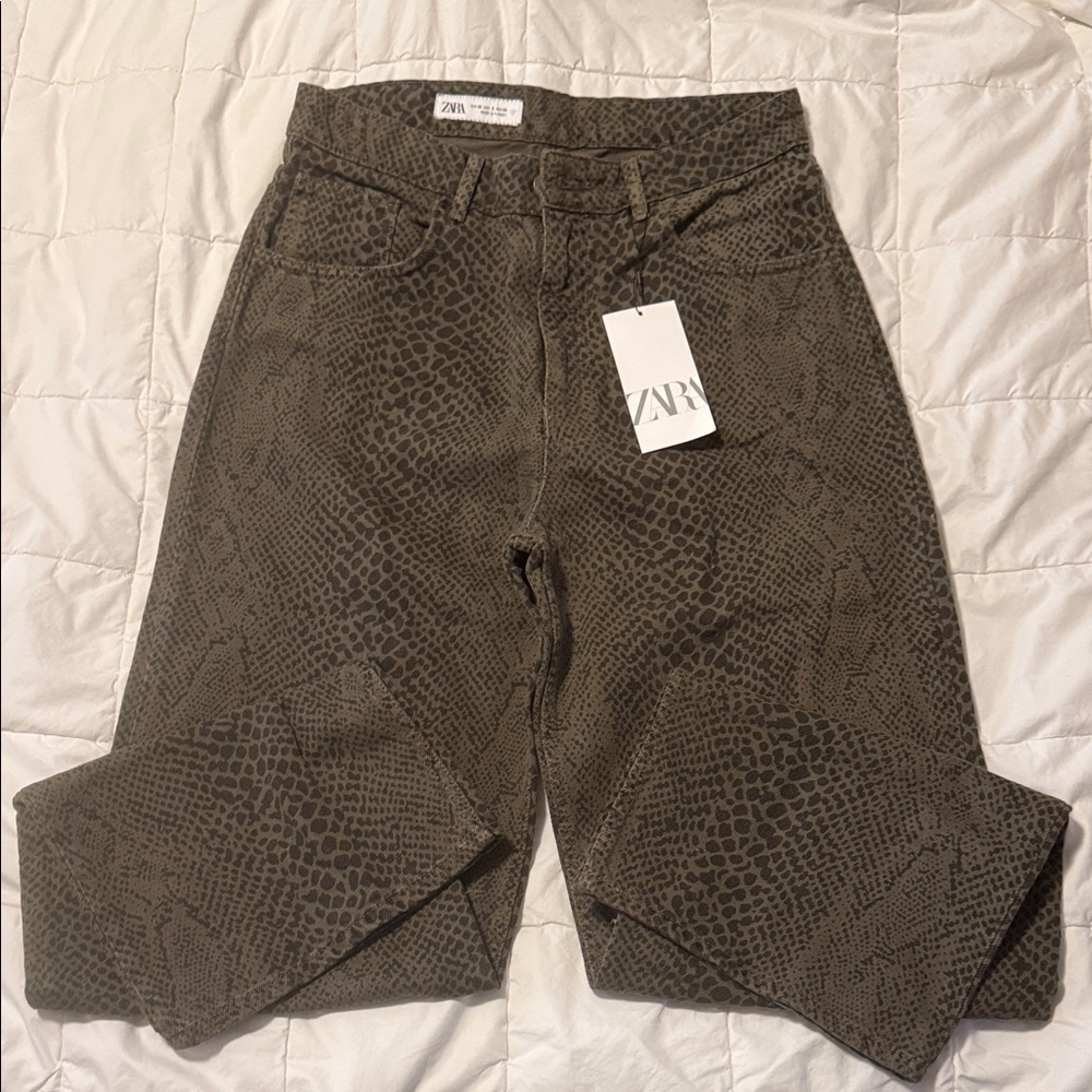 Zara Olive Snake Print Trousers